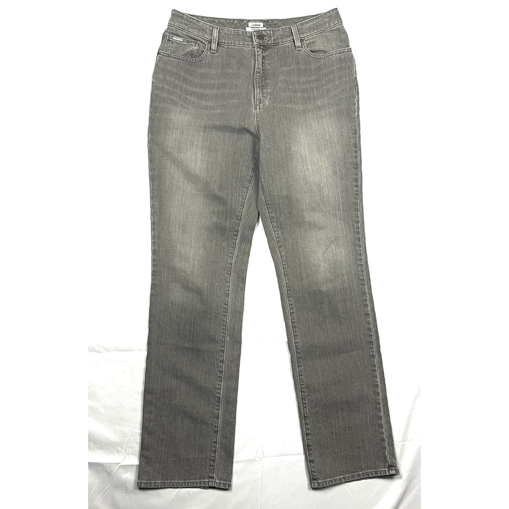 LL Bean Classic Fit Womens 12 Gray Straight Leg Denim Jeans Stretch 298925